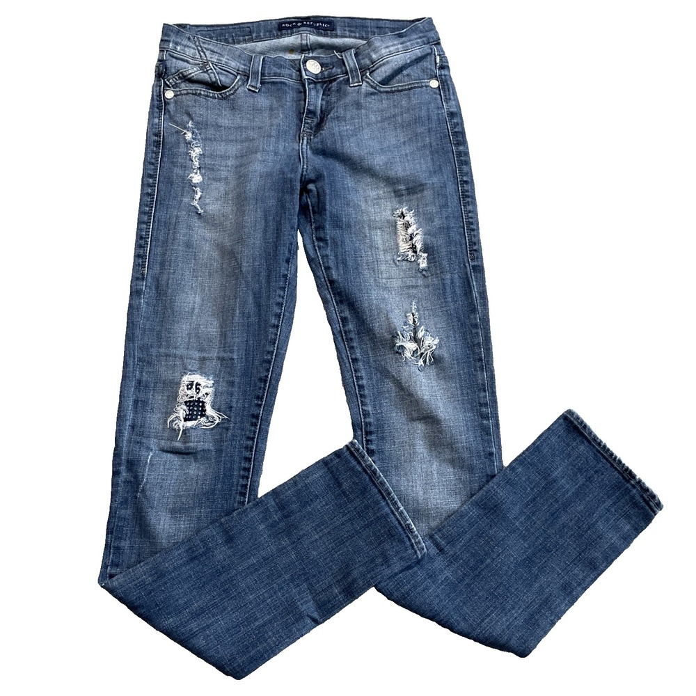 Rock & Republic Jeans Women's Berlin Straight Crystal Gem Pockets Vintage Y2K 2